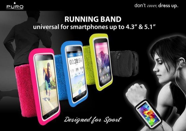 PURO Running Band - Uniwersalna frotka do biegania do smartfonów max 4.3&quot; + key pocket (różowy)