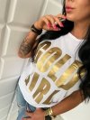 Wyprzedaż M CZARNA T-shirt ze złotym nadrukiem GOLD GIRL L-106
