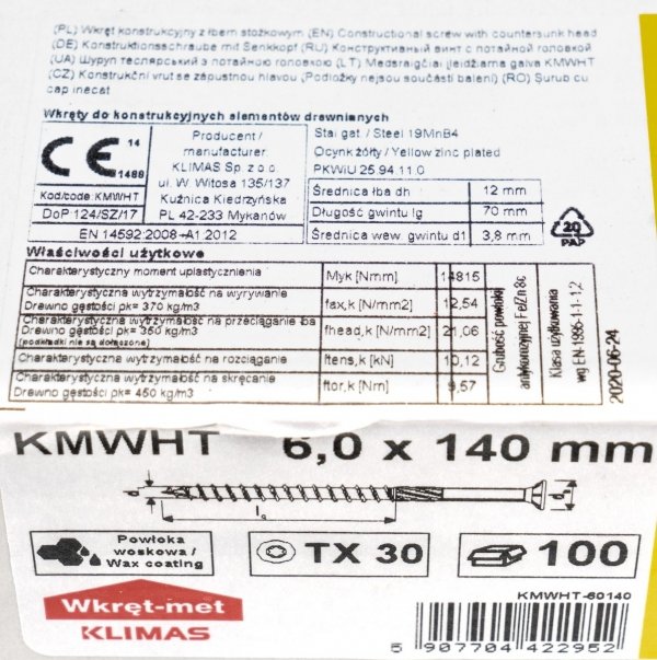 Wkręty ciesielskie TX 6x140 do drewna osb 100szt