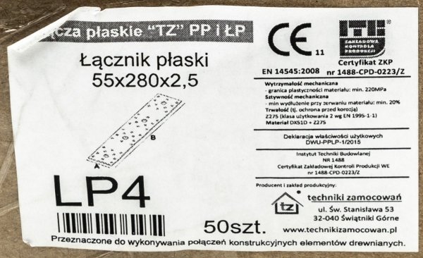 50x Łącznik ciesielski 280x55 2,5mm płaski ŁP4