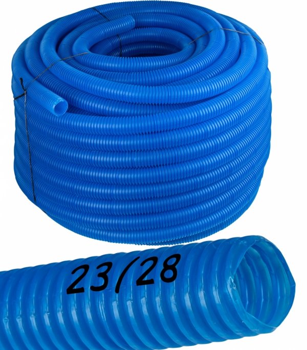 Peszel rura karbowana 23/28mm 50m niebieska do rur pex pp kabli przewodów 320N osłonowa