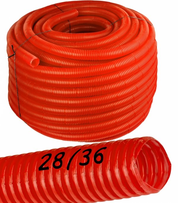 Peszel rura karbowana 28/36mm 50m czerwona do rur pex pp kabli przewodów 320N osłonowa