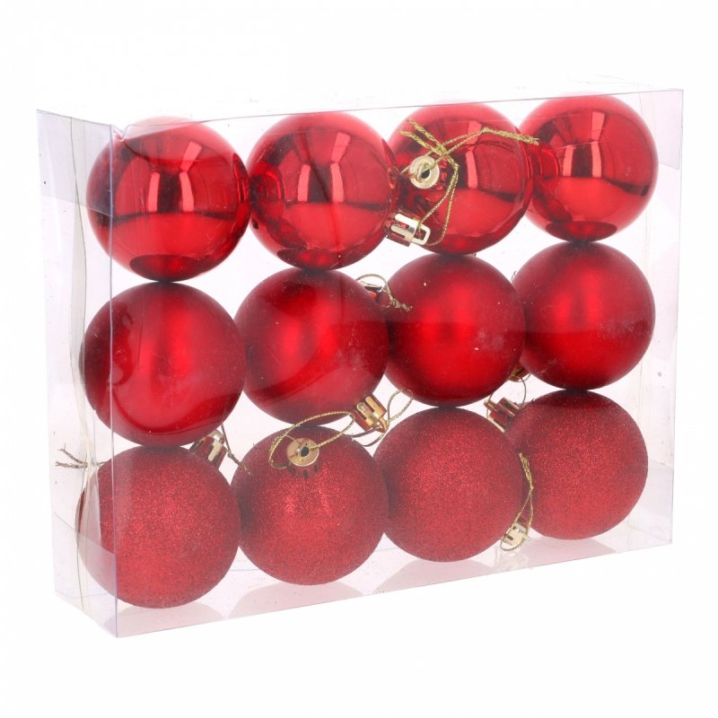 Bombki 12szt 4cm Czerwone KR1200D [50op]