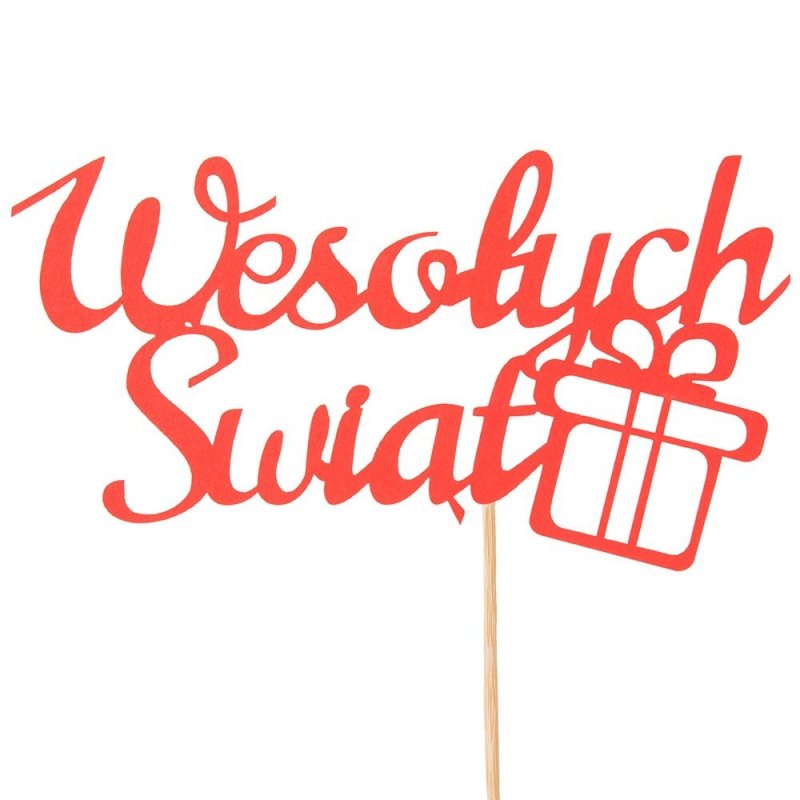 Topper Wesołych Świąt Prezent Czerwony [ 10 Sztuk ]