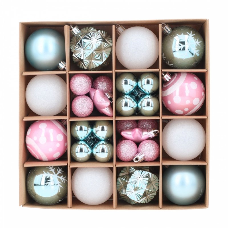 Bombki 40szt 3/6cm Różowy/Biały/Błękit KR1211 [3opak]