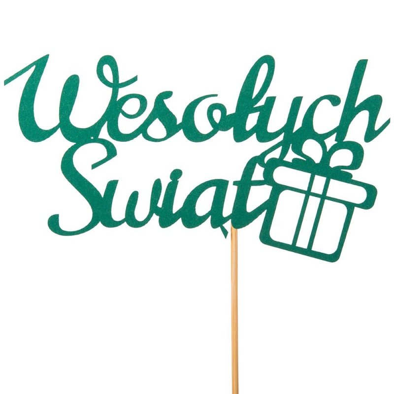 Topper Wesołych Świąt Prezent Zielony [ 10 Sztuk ]