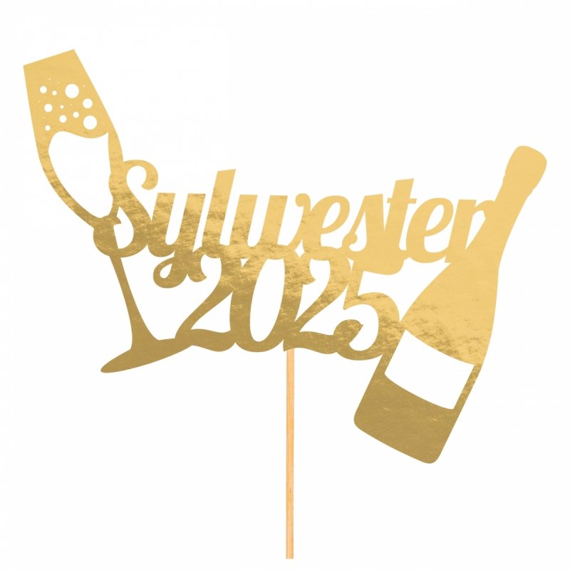 Topper Sylwester Butelka Kieliszek Złoto [ Komplet 10 opakowań ] 