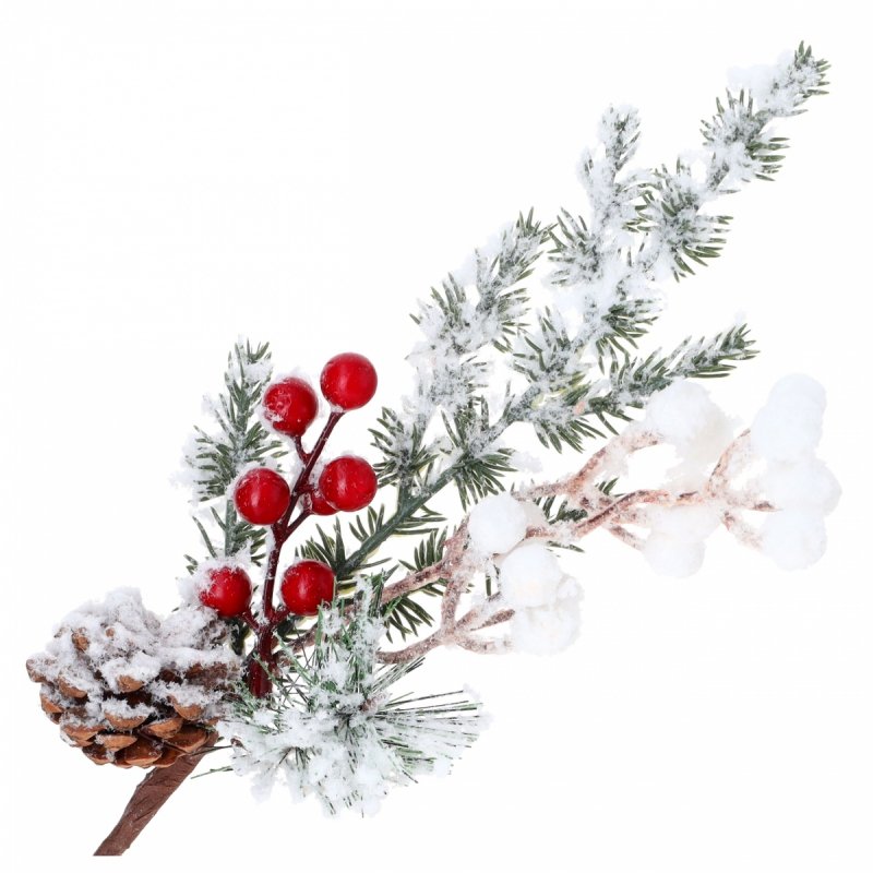 Gałązka Kulki Śnieg/Szyszka 33cm KR11891 [50szt]