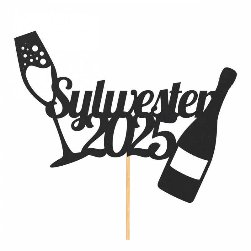 Topper Sylwester Butelka Kieliszek Czerń [ Komplet 10 opakowań ] 
