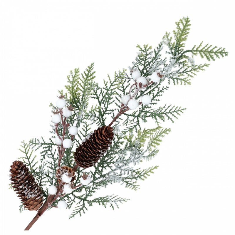 Gałązka Świerk/Kulki Białe/Szyszki 72cm [25szt]