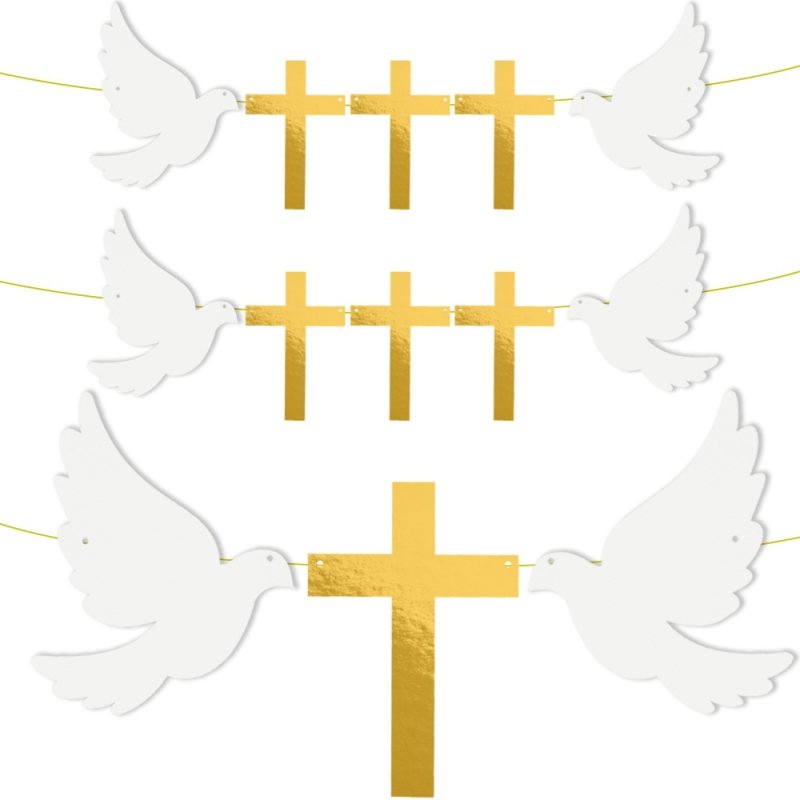 Girlanda Krzyż i Gołąb 16szt Złoto-Biel  [ Komplet 10 opakowań ]