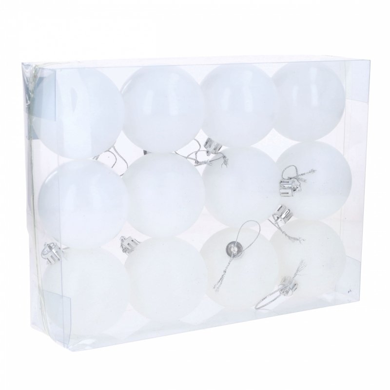Bombki 12szt 6cm Białe KR1205D [25op]