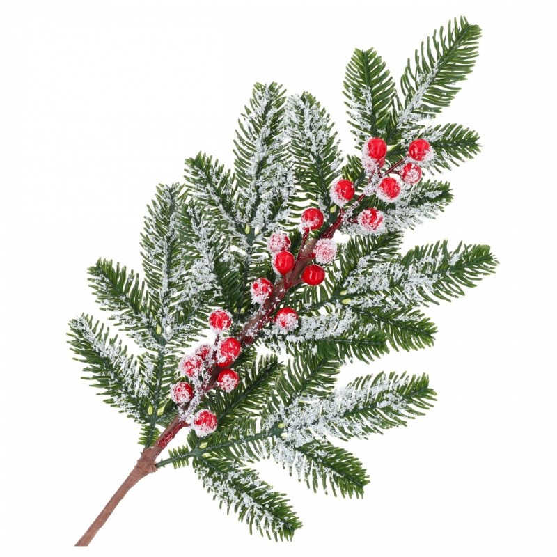 Gałązka Świerk/Kulki Czerwone Śnieg 64cm [25szt]