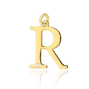 Zawieszka złota 585 literka litera R z brylantem 0,005ct 