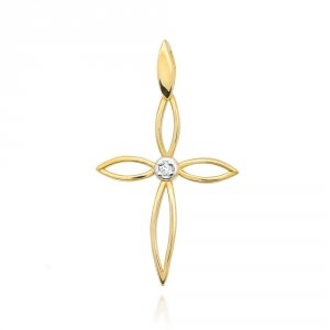 Zawieszka złota 585 krzyżyk z brylantami 0,02ct K-29