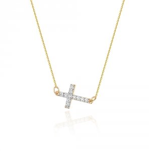 Łańcuszek złoty 585 krzyżyk z brylantami 0,06ct C-6
