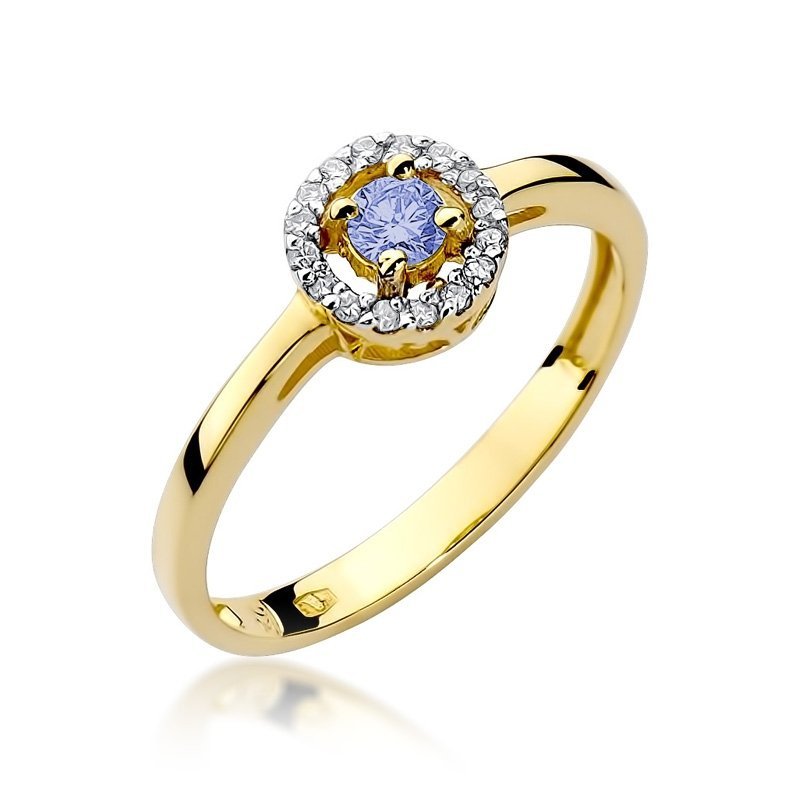 Pierścionek złoty 585 z brylantami 0,08ct tanzanitem 0,15ct W-238