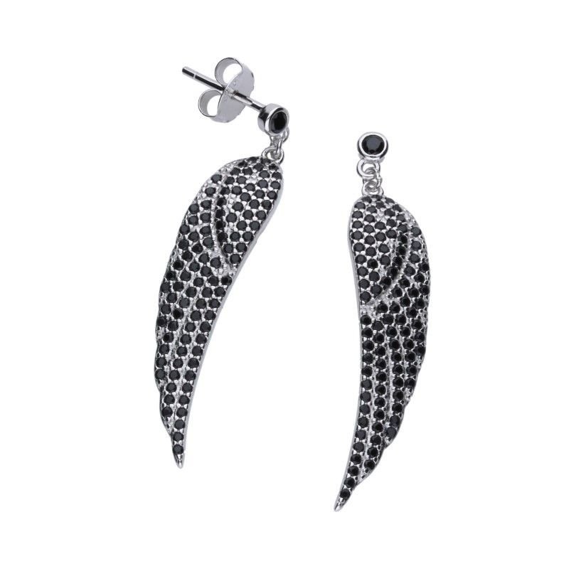 KOLCZYKI SREBRNE 925 SKRZYDŁA WISZĄCE DŁUGIE CZARNE