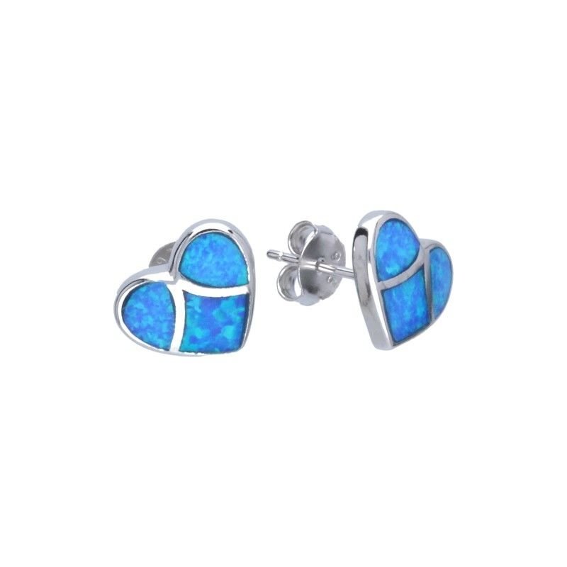 KOLCZYKI SREBRNE 925 SERDUSZKO Z OPALEM OPAL 