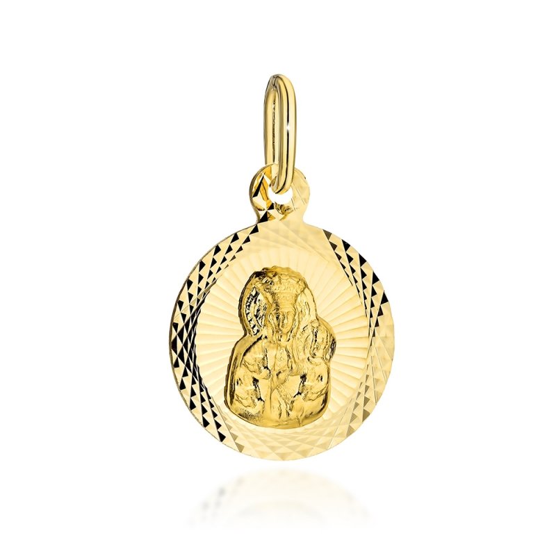 Medalik złoty 375 Matka Boska Częstochowska okrągły diamentowany