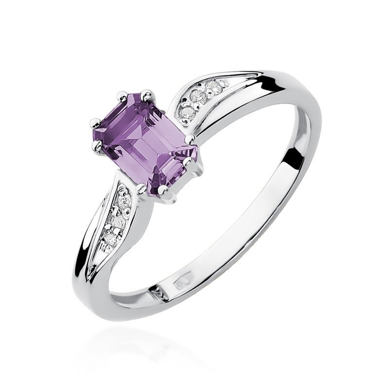 Pierścionek złoty 585 z brylantami 0,03ct ametystem 0,50ct W-94