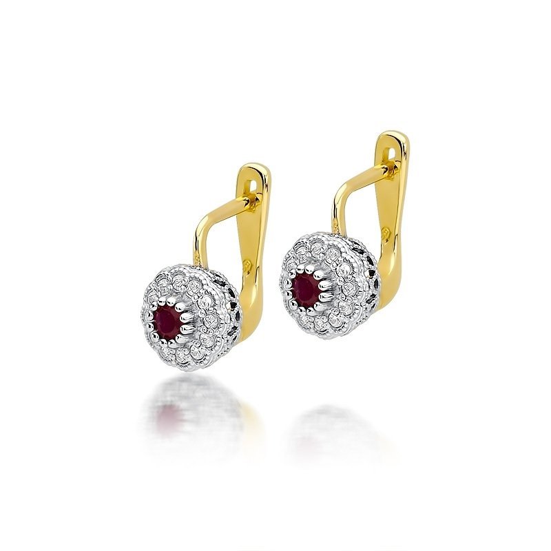 Kolczyki złote 585 z szafirem 0,3ct rubinem brylantami 0,2ct KO-29