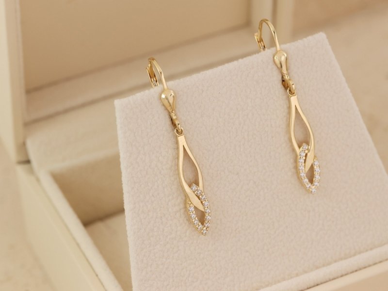 Kolczyki złote 585 delikatne wiszące z cyrkoniami