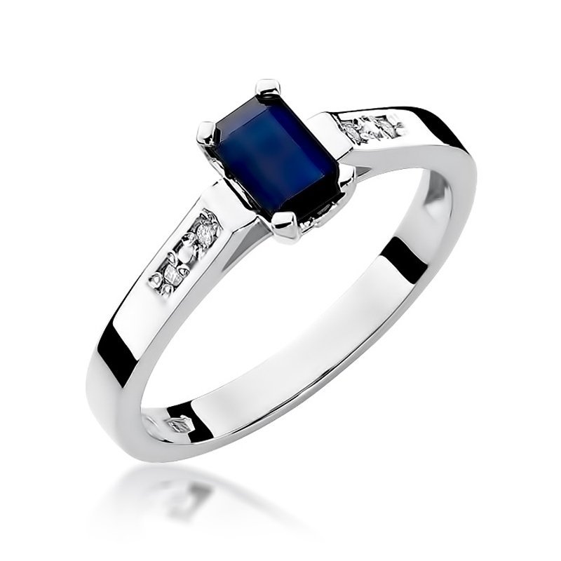 Pierścionek złoty 585 z brylantami 0,04ct szafirem 0,60ct W-78