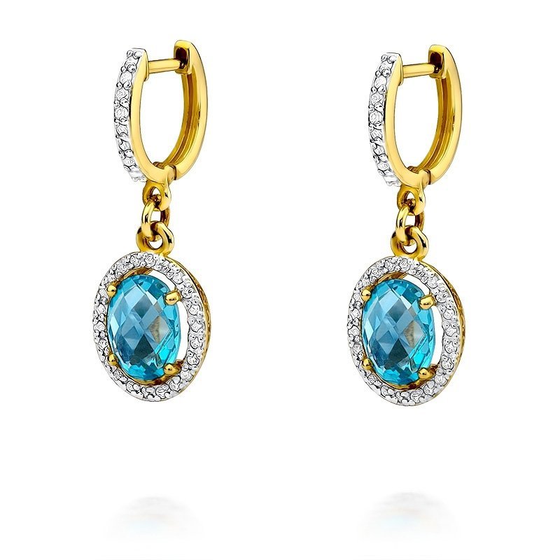 Kolczyki złote 585 z topazem 3,4ct brylantami 0,36ct KO-80 