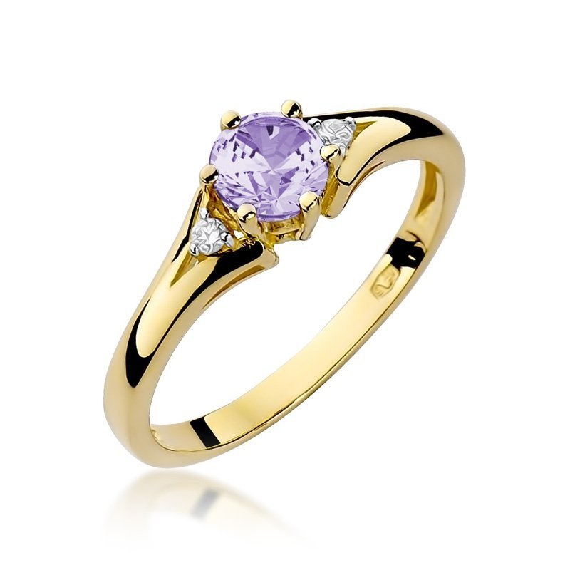 Pierścionek złoty 585 z brylantami 0,03ct ametystem 0,50ct W-76