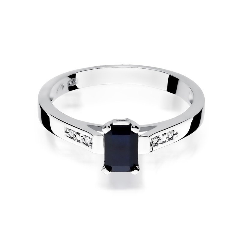 Pierścionek złoty 585 z brylantami 0,04ct szafirem 0,60ct W-78
