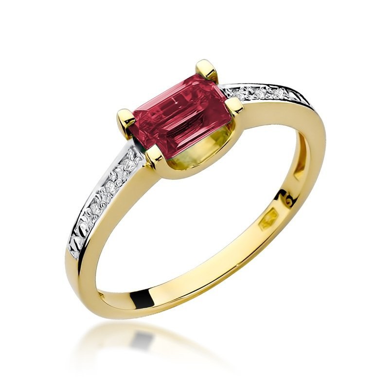 Pierścionek złoty 585 z brylantami 0,03ct rubinem 0,80ct W-105