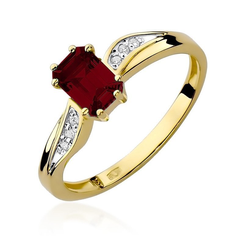 Pierścionek złoty 585 z brylantami 0,03ct granatem 0,70ct W-94
