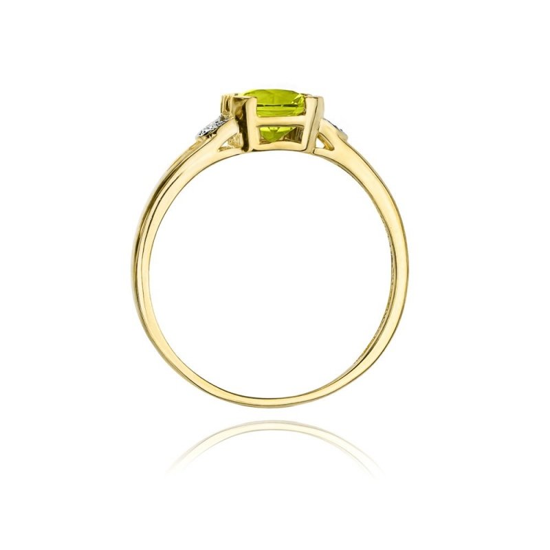 Pierścionek złoty 585 z brylantami 0,01ct oliwinem 1,00ct W-40