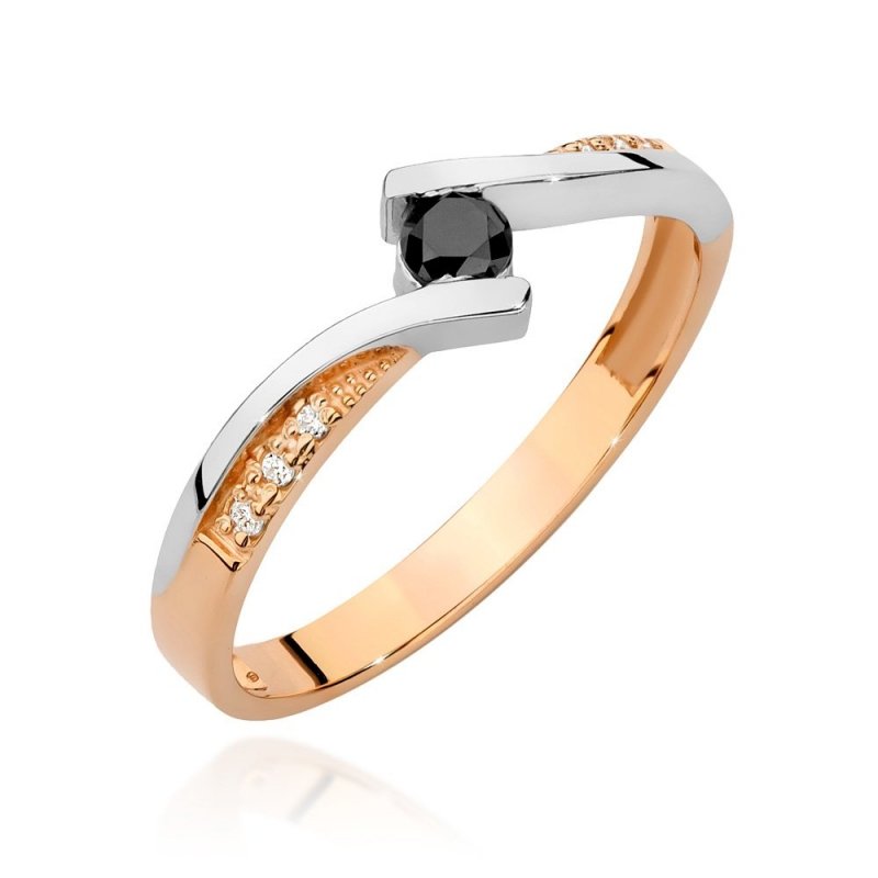 Pierścionek złoty 585 z czarnym brylantem 0,15ct BC-008