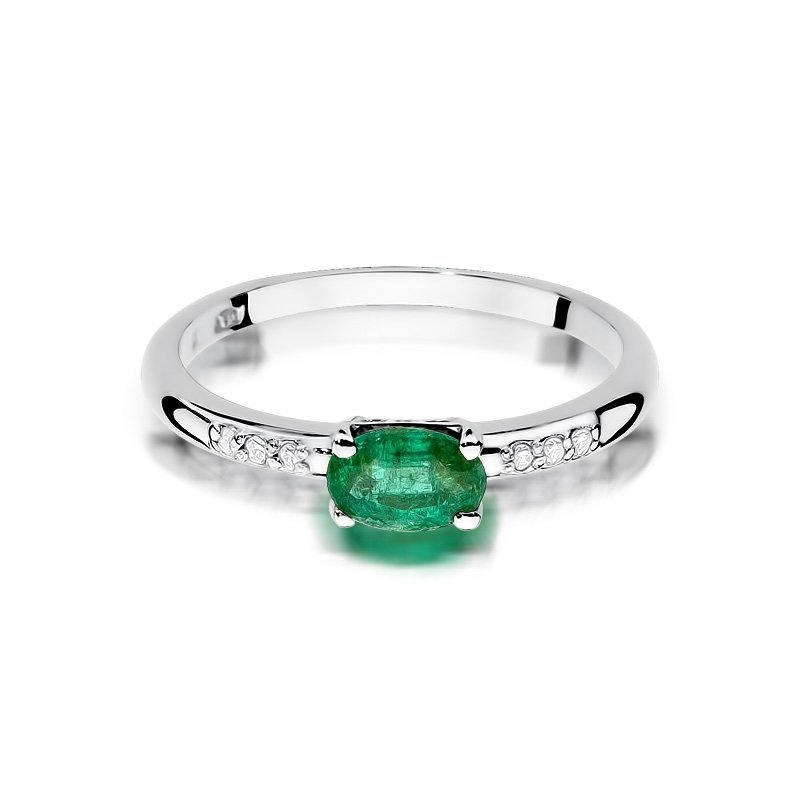 Pierścionek złoty 585 z brylantami 0,03ct szmaragdem 0,40ct W-77