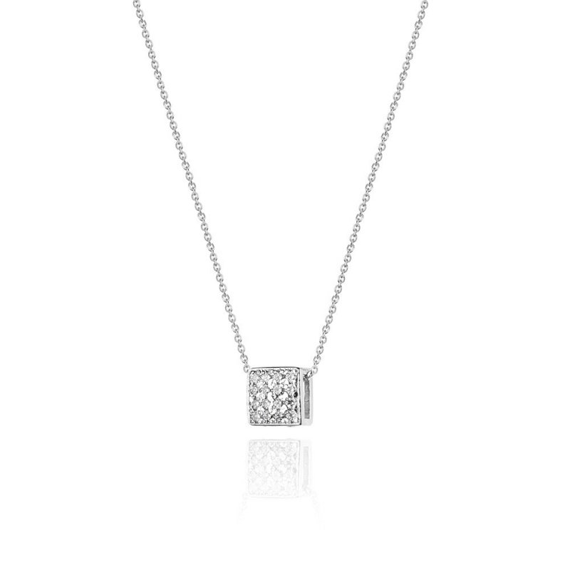 Łańcuszek złoty 585 kwadrat z brylantami 0,08ct C-13