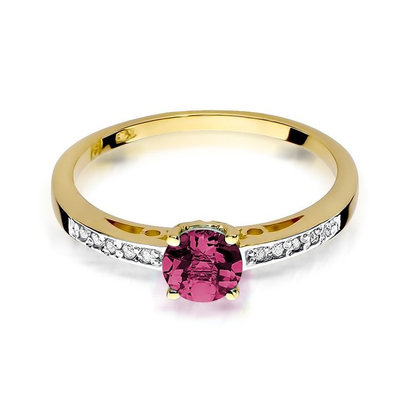 Pierścionek złoty 585 rubin 0,60ct brylanty 0,05ct W-66