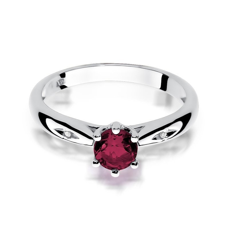 Pierścionek złoty 585 z brylantami 0,01ct rubinem 0,60ct W-74