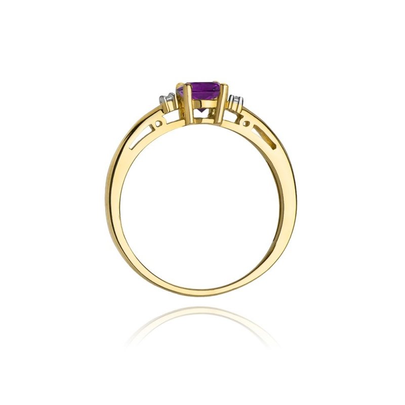 Pierścionek złoty 585 z brylantami 0,03ct ametystem 0,50ct W-10