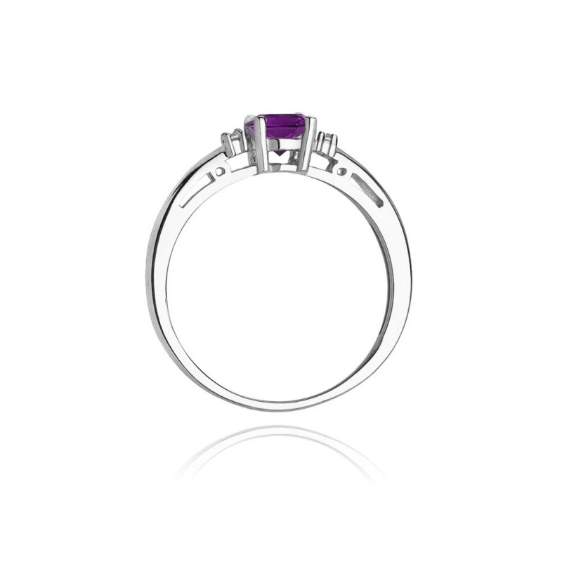 Pierścionek złoty 585 z brylantami 0,03ct ametystem 0,50ct W-10