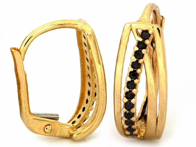 Kolczyki złote 585 czarne cyrkonie eleganckie