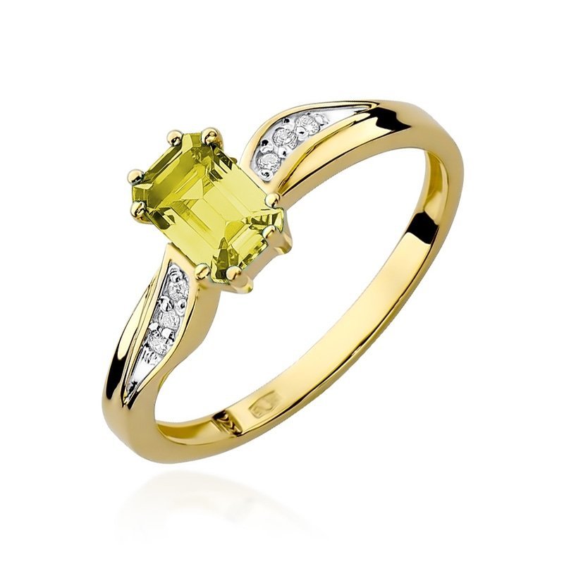 Pierścionek złoty 585 z brylantami 0,03ct cytrynem 0,60ct W-94