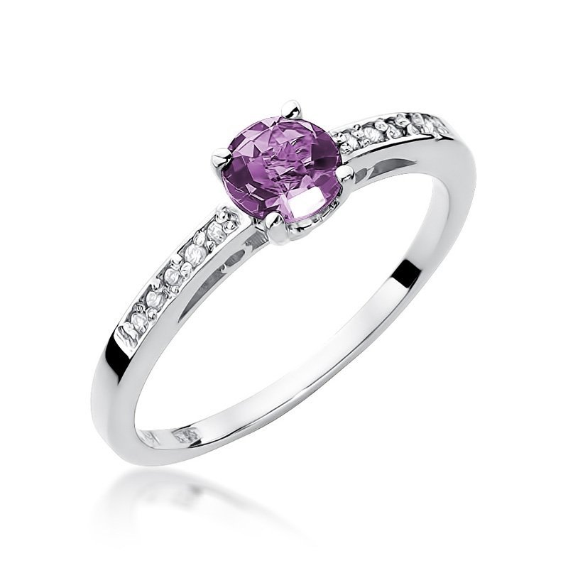 Pierścionek złoty 585 ametyst 0,50ct brylanty 0,05ct W-66
