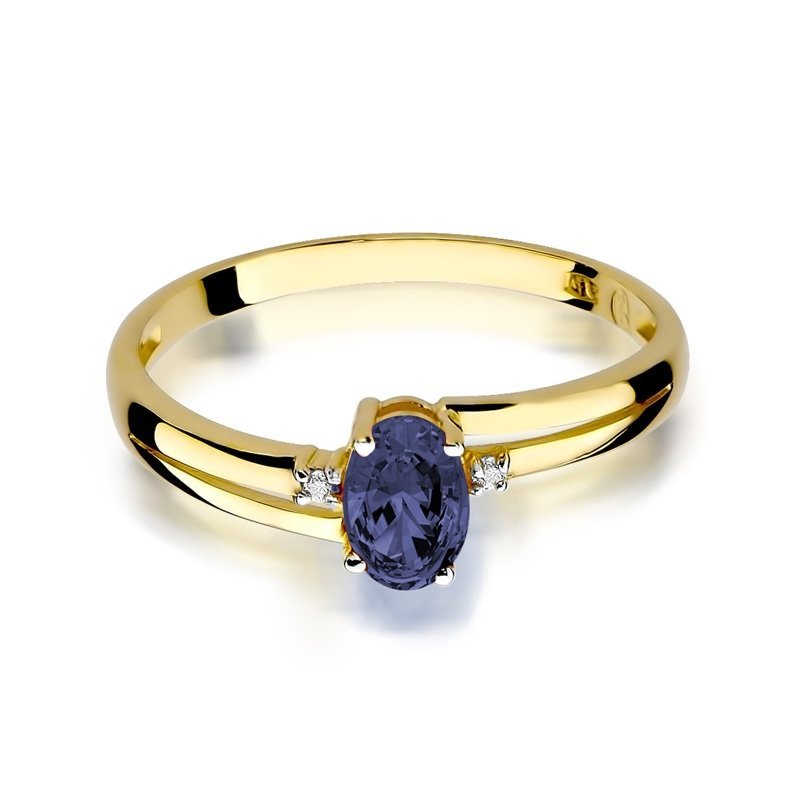 Pierścionek złoty 585 z brylantami 0,03ct szafirem 0,70ct W-68