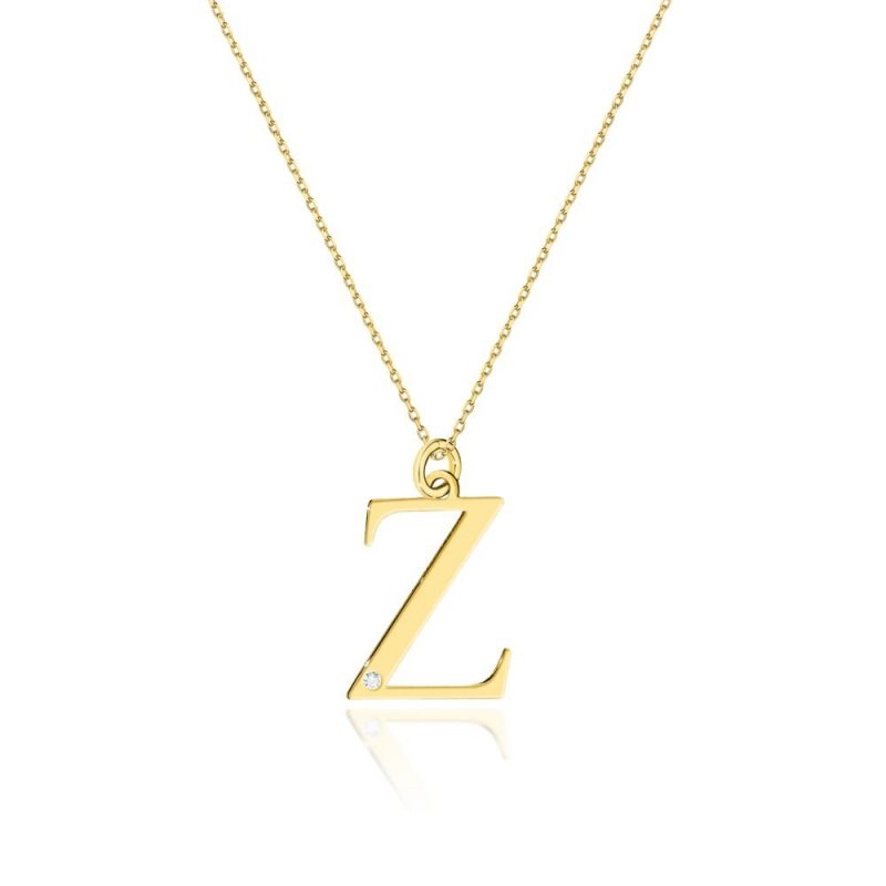 Łańcuszek złoty 585 literka R brylant 0,005ct zawieszka