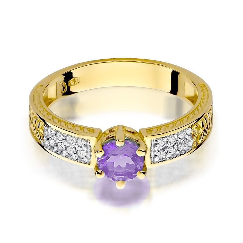 Pierścionek złoty 585 z brylantami 0,08ct ametystem 0,50ct W-75