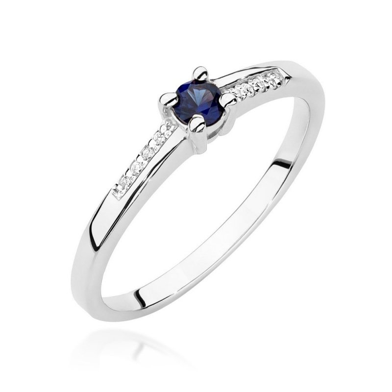 Pierścionek złoty 585 z brylantami 0,04ct szafirem 0,15ct BC-024