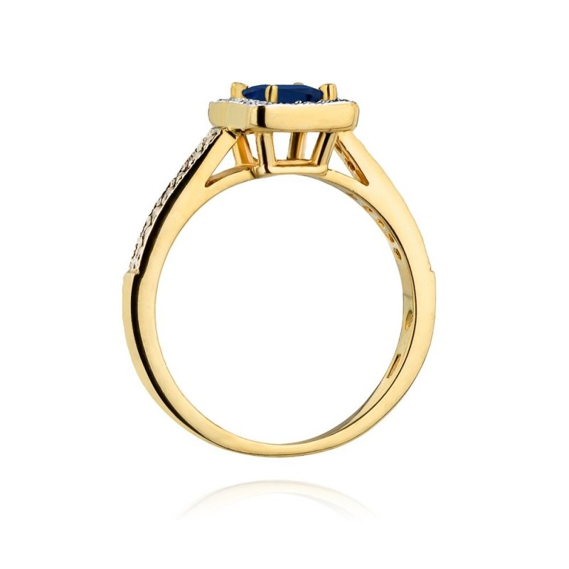 Pierścionek złoty 585 z brylantami 0,19ct szafirem 0,60ct W-403