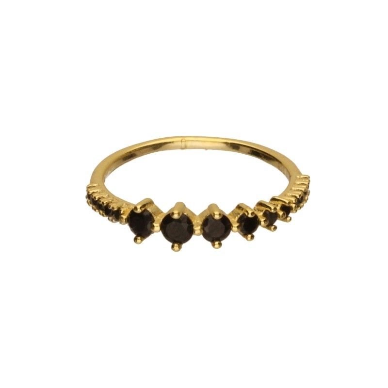 SREBRNY PIERŚCIONEK 925 POZŁACANY R. 12 CZARNE CYRKONIE